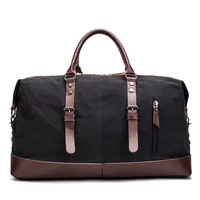 Canvas Travel Bag Men's Imitation Leather PU Outdoor Luggage Travel Fitness Photography Bag Large Capacity Handbag sku image 5
