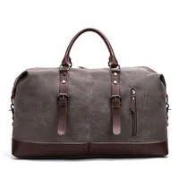 Canvas Travel Bag Men's Imitation Leather PU Outdoor Luggage Travel Fitness Photography Bag Large Capacity Handbag sku image 6