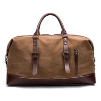 Canvas Travel Bag Men's Imitation Leather PU Outdoor Luggage Travel Fitness Photography Bag Large Capacity Handbag sku image 1