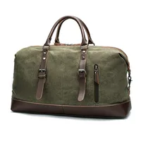 Canvas Travel Bag Men's Imitation Leather PU Outdoor Luggage Travel Fitness Photography Bag Large Capacity Handbag sku image 8