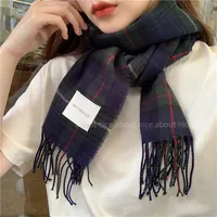 Women's Elegant Plaid Imitation Cashmere Tassel Scarf sku image 2
