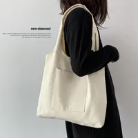 Pure Color Blank Hand-painted Canvas Bag Female Single Shoulder Japanese Simple Artistic Travel Large Capacity Student Class Book Bag main image 2