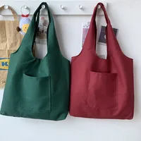 Pure Color Blank Hand-painted Canvas Bag Female Single Shoulder Japanese Simple Artistic Travel Large Capacity Student Class Book Bag main image 4
