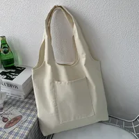 Pure Color Blank Hand-painted Canvas Bag Female Single Shoulder Japanese Simple Artistic Travel Large Capacity Student Class Book Bag sku image 1