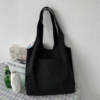 Pure Color Blank Hand-painted Canvas Bag Female Single Shoulder Japanese Simple Artistic Travel Large Capacity Student Class Book Bag sku image 2