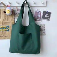 Pure Color Blank Hand-painted Canvas Bag Female Single Shoulder Japanese Simple Artistic Travel Large Capacity Student Class Book Bag sku image 3