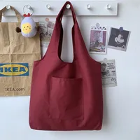 Pure Color Blank Hand-painted Canvas Bag Female Single Shoulder Japanese Simple Artistic Travel Large Capacity Student Class Book Bag sku image 4