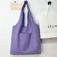 Pure Color Blank Hand-painted Canvas Bag Female Single Shoulder Japanese Simple Artistic Travel Large Capacity Student Class Book Bag sku image 5