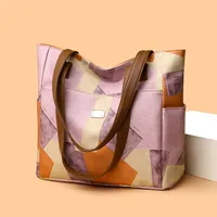 Women's Pu Leather Color Block Vintage Style Classic Style Sewing Thread Square Zipper Shoulder Bag Tote Bag main image 2
