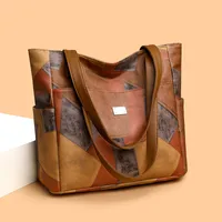 Women's Pu Leather Color Block Vintage Style Classic Style Sewing Thread Square Zipper Shoulder Bag Tote Bag main image 6