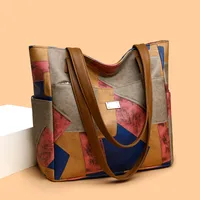 Women's Pu Leather Color Block Vintage Style Classic Style Sewing Thread Square Zipper Shoulder Bag Tote Bag main image 4