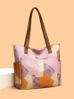 Women's Pu Leather Color Block Vintage Style Classic Style Sewing Thread Square Zipper Shoulder Bag Tote Bag sku image 3
