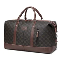 Canvas Travel Bag Men's Imitation Leather PU Outdoor Luggage Travel Fitness Photography Bag Large Capacity Handbag sku image 7