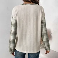 Women's Long Sleeve Round Neck T-Shirt Autumn Winter Plaid Patchwork Casual Style Comfortable Cotton Blend Top main image 2