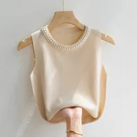 Camisole Women's White Sleeveless Bottoming Shirt Spring And Summer Style Inner Matching Suit Beaded  Style Sweater Top main image 3