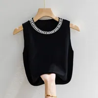 Camisole Women's White Sleeveless Bottoming Shirt Spring And Summer Style Inner Matching Suit Beaded  Style Sweater Top main image 2