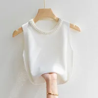 Camisole Women's White Sleeveless Bottoming Shirt Spring And Summer Style Inner Matching Suit Beaded  Style Sweater Top main image 1