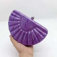 White Sky Blue Apricot Arylic Solid Color Semicircle Shell Evening Bags sku image 3
