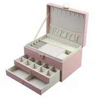 New Double-Layer Jewellery Box Household Simple Jewelry Storage Box Portable Large-Capacity Jewelry Packing Box With Lock sku image 12