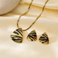 New Product Best-Selling European And American Triangle Zebra Texture Exquisite Fashion Plated 18K Gold Titanium Steel Necklace Two-Piece Earrings Set main image 1