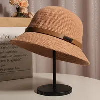 Korean Style Cotton And Linen Knitted Belt Buckle Fisherman Hat Female British Versatile Fashion Sun Protection Basin Hat Simple Top Hat Fashion sku image 4