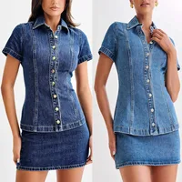 Holiday Travel Daily Women's Casual Elegant Streetwear Solid Color Cotton Polyester Denim Skirt Co-ord Set Shorts Sets main image 1