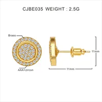 1 Pair Hip-Hop Modern Style Round Inlay Copper Zirconia Zircon 18K Gold Plated Imitation Gold  Gold Plated Ear Studs main image 2