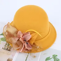 Women's Woolen Autumn And Winter New Dome Bowler Hat Female British Hepburn Style Yarn Flower Basin Hat Flat Brim Elegant Felt Hat main image 3