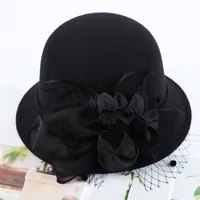 Women's Woolen Autumn And Winter New Dome Bowler Hat Female British Hepburn Style Yarn Flower Basin Hat Flat Brim Elegant Felt Hat main image 4