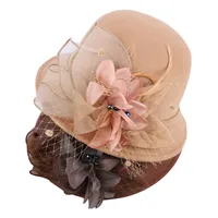 Women's Woolen Autumn And Winter New Dome Bowler Hat Female British Hepburn Style Yarn Flower Basin Hat Flat Brim Elegant Felt Hat main image 5