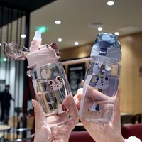 New Cartoon Bounce Lid Plastic Straw Cup With Lanyard Scale Children's Water Bottle Heat-resistant Drop-resistant No Leakage Cup main image 2