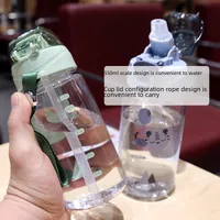 New Cartoon Bounce Lid Plastic Straw Cup With Lanyard Scale Children's Water Bottle Heat-resistant Drop-resistant No Leakage Cup main image 4