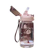 New Cartoon Bounce Lid Plastic Straw Cup With Lanyard Scale Children's Water Bottle Heat-resistant Drop-resistant No Leakage Cup main image 5