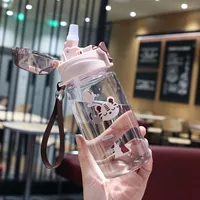New Cartoon Bounce Lid Plastic Straw Cup With Lanyard Scale Children's Water Bottle Heat-resistant Drop-resistant No Leakage Cup sku image 3