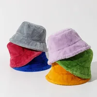 Autumn And Winter New Imitation Rabbit Fur And Velvet Fisherman Hat Women's Thickened Warm Basin Hat Fashionable  Bucket Hat Candy Color main image 2