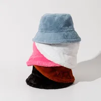 Autumn And Winter New Imitation Rabbit Fur And Velvet Fisherman Hat Women's Thickened Warm Basin Hat Fashionable  Bucket Hat Candy Color main image 3