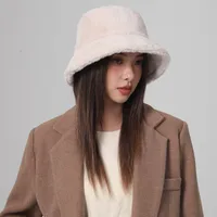 Autumn And Winter New Imitation Rabbit Fur And Velvet Fisherman Hat Women's Thickened Warm Basin Hat Fashionable  Bucket Hat Candy Color main image 4