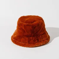 Autumn And Winter New Imitation Rabbit Fur And Velvet Fisherman Hat Women's Thickened Warm Basin Hat Fashionable  Bucket Hat Candy Color sku image 1