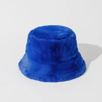 Autumn And Winter New Imitation Rabbit Fur And Velvet Fisherman Hat Women's Thickened Warm Basin Hat Fashionable  Bucket Hat Candy Color sku image 2