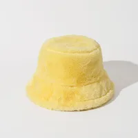 Autumn And Winter New Imitation Rabbit Fur And Velvet Fisherman Hat Women's Thickened Warm Basin Hat Fashionable  Bucket Hat Candy Color sku image 5
