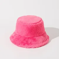 Autumn And Winter New Imitation Rabbit Fur And Velvet Fisherman Hat Women's Thickened Warm Basin Hat Fashionable  Bucket Hat Candy Color sku image 9