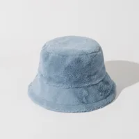 Autumn And Winter New Imitation Rabbit Fur And Velvet Fisherman Hat Women's Thickened Warm Basin Hat Fashionable  Bucket Hat Candy Color sku image 10