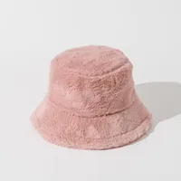 Autumn And Winter New Imitation Rabbit Fur And Velvet Fisherman Hat Women's Thickened Warm Basin Hat Fashionable  Bucket Hat Candy Color sku image 13