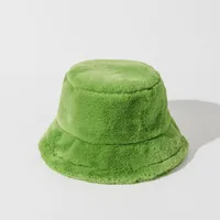 Autumn And Winter New Imitation Rabbit Fur And Velvet Fisherman Hat Women's Thickened Warm Basin Hat Fashionable  Bucket Hat Candy Color sku image 16