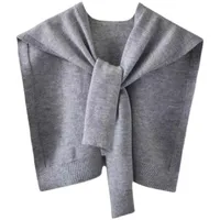 Knitted Shawl Women's Spring And Autumn Waistcoat Solid Color Shoulder Thin Cardigan Summer Knotted False Collar Scarf main image 5