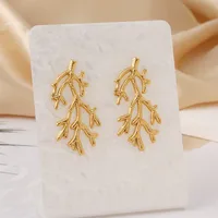 Europe And America Cross Border Hot Sale Seaweed-Shaped Fashionable All-Match Stainless Steel Earrings Female Furnace Vacuum Vapor Plating 18K Gold Earrings Earrings main image 1