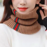 Autumn And Winter New Warm Knitted Hat Women's Striped Geometric Neck Protection Scarf Pure Color Cover Fashion Couple sku image 3