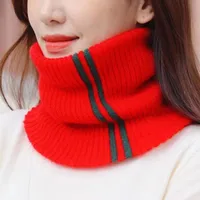Autumn And Winter New Warm Knitted Hat Women's Striped Geometric Neck Protection Scarf Pure Color Cover Fashion Couple sku image 4