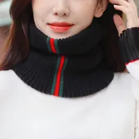 Autumn And Winter New Warm Knitted Hat Women's Striped Geometric Neck Protection Scarf Pure Color Cover Fashion Couple sku image 1