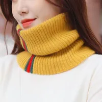 Autumn And Winter New Warm Knitted Hat Women's Striped Geometric Neck Protection Scarf Pure Color Cover Fashion Couple sku image 5